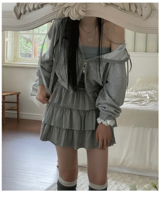 Basic Crop Two-Zip Hooded Zip-Up in