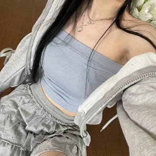 Saki banding shirring crop bra top