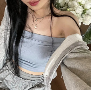 Saki banding shirring crop bra top