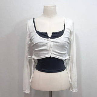 set Chuchu layered shirring crop cardigan team nasi set