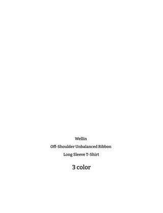 Wellin Off-Shoulder Uneven Ribbon Long-Sleeve T-Shirt in