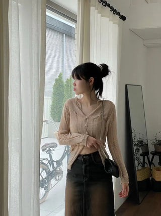 Sio back button pocket team denim long skirt 2 size