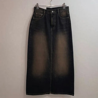 Sio back button pocket team denim long skirt 2 size