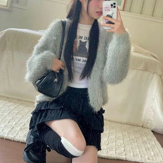 Kitty World side shirring crop long sleeve t-shirt one color