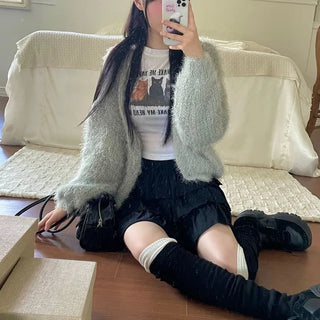 Kitty World side shirring crop long sleeve t-shirt one color
