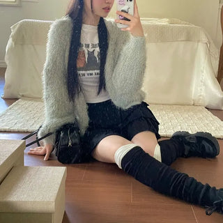Kitty World side shirring crop long sleeve t-shirt one color
