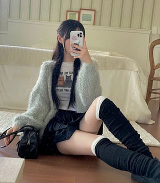 Kitty World side shirring crop long sleeve t-shirt one color