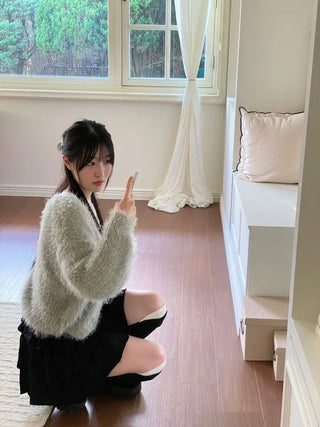 Kitty World side shirring crop long sleeve t-shirt one color