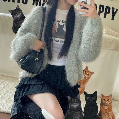 Kitty World side shirring crop long sleeve t-shirt one color