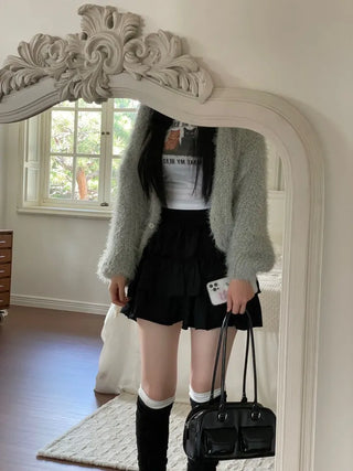 Kitty World side shirring crop long sleeve t-shirt one color