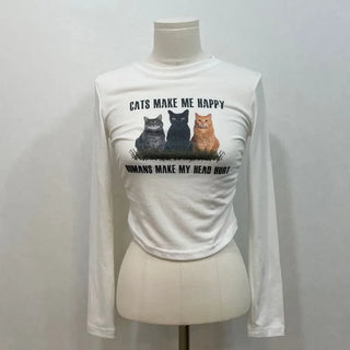 Kitty World side shirring crop long sleeve t-shirt one color