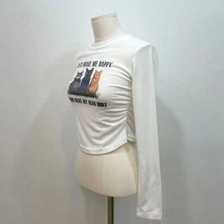 Kitty World side shirring crop long sleeve t-shirt one color