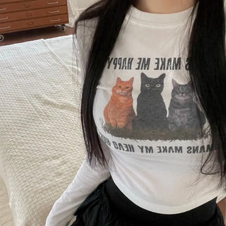 Kitty World side shirring crop long sleeve t-shirt one color