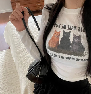 Kitty World side shirring crop long sleeve t-shirt one color