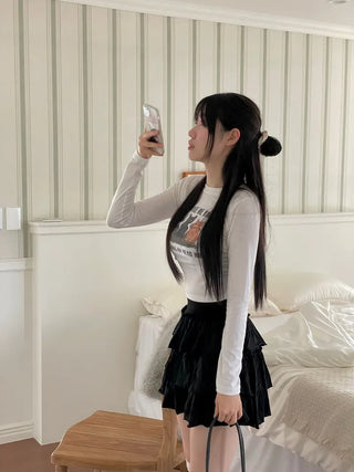 Kitty World side shirring crop long sleeve t-shirt one color