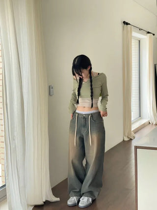 Dummy String Wide Denim Long Pants