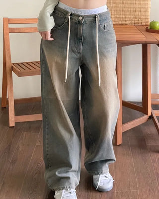 Dummy String Wide Denim Long Pants
