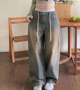 Dummy String Wide Denim Long Pants