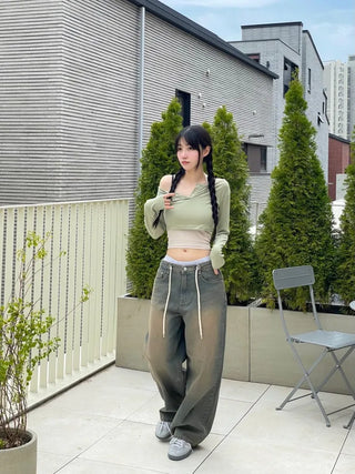 Dummy String Wide Denim Long Pants