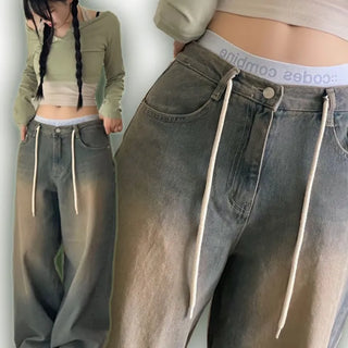 Dummy String Wide Denim Long Pants