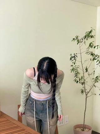 Dummy String Wide Denim Long Pants