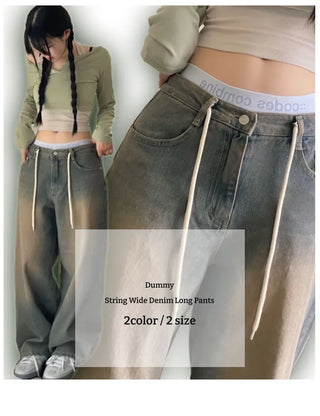 Dummy String Wide Denim Long Pants