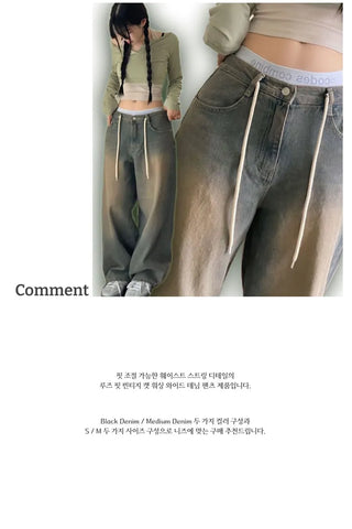 Dummy String Wide Denim Long Pants