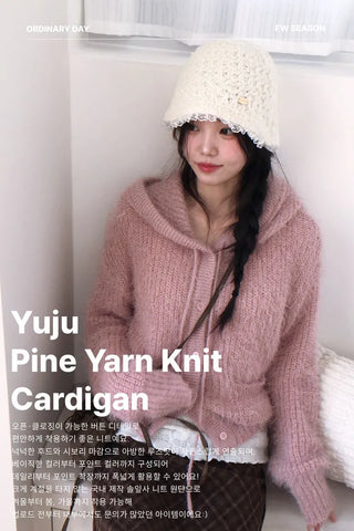 Yuju Avant Loose Hooded Button Pine Needle Knit Cardigan