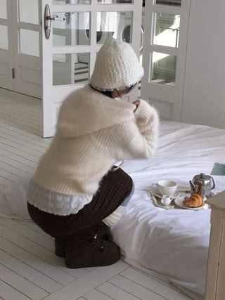 Yuju Avant Loose Hooded Button Pine Needle Knit Cardigan