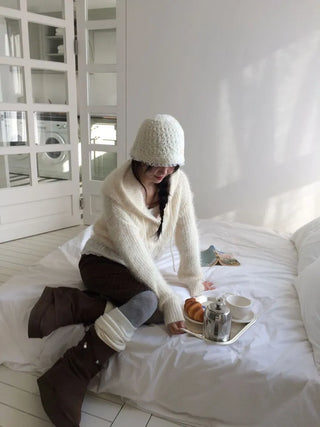 Yuju Avant Loose Hooded Button Pine Needle Knit Cardigan