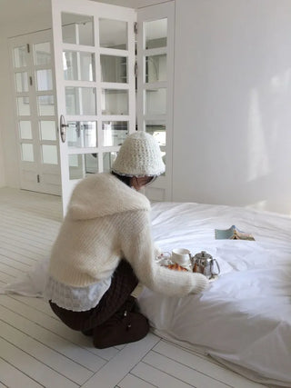 Yuju Avant Loose Hooded Button Pine Needle Knit Cardigan