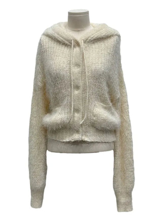 Yuju Avant Loose Hooded Button Pine Needle Knit Cardigan