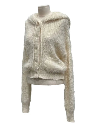 Yuju Avant Loose Hooded Button Pine Needle Knit Cardigan