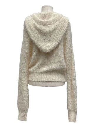 Yuju Avant Loose Hooded Button Pine Needle Knit Cardigan