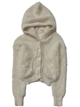Yuju Avant Loose Hooded Button Pine Needle Knit Cardigan