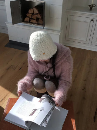 Yuju Avant Loose Hooded Button Pine Needle Knit Cardigan