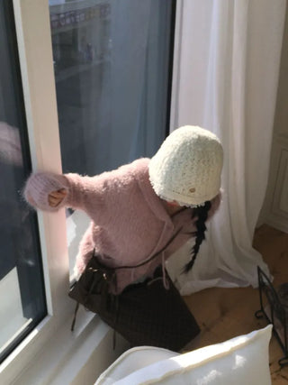 Yuju Avant Loose Hooded Button Pine Needle Knit Cardigan