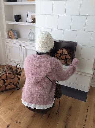 Yuju Avant Loose Hooded Button Pine Needle Knit Cardigan