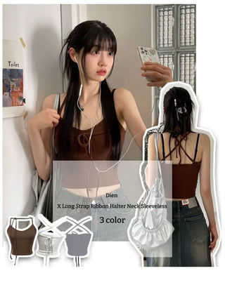 DIEN X Long Strap Ribbon Halter Neck Sleeveless