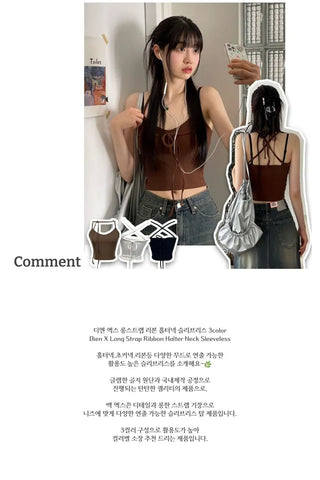DIEN X Long Strap Ribbon Halter Neck Sleeveless