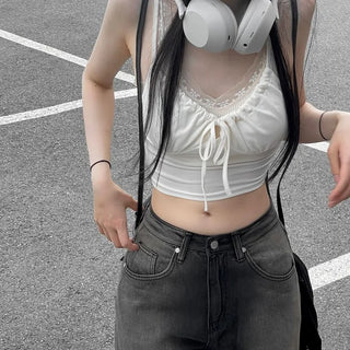 Sharo shirring ribbon bustier sleeveless