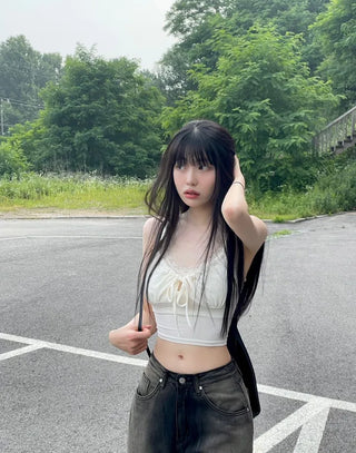 Sharo shirring ribbon bustier sleeveless