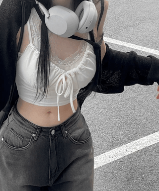 Sharo shirring ribbon bustier sleeveless