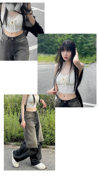 Sharo shirring ribbon bustier sleeveless