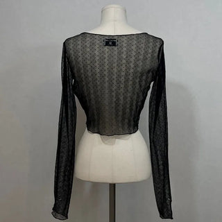 Canil shirring lace warmer double strap crop cardigan