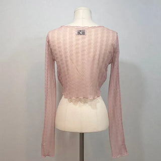 Canil shirring lace warmer double strap crop cardigan