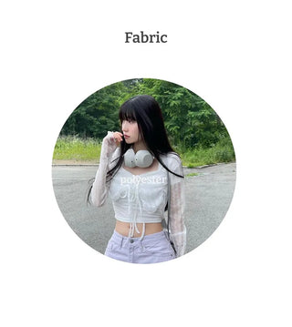 Canil shirring lace warmer double strap crop cardigan