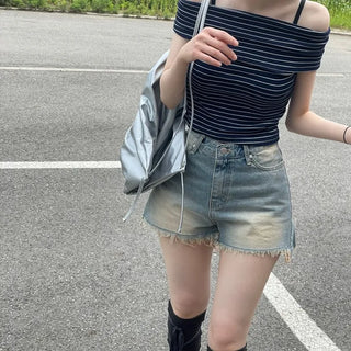Saha part vintage sand tin denim shorts