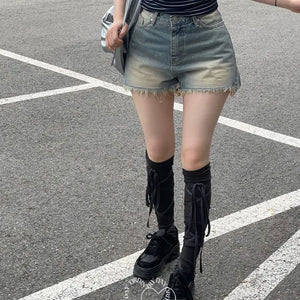 Saha part vintage sand tin denim shorts