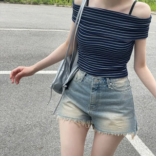 Saha part vintage sand tin denim shorts